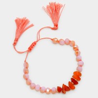  Coral Natural Stone Double Tassel Bracelet